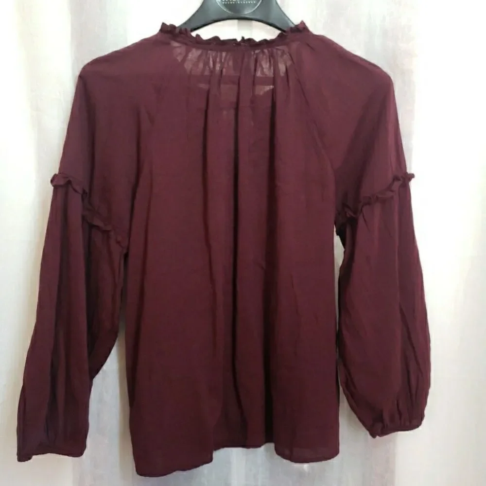 NWT Old Navy Peasant Blouse Red Maroon V-Neck Long Sleeves Women's S - Picture 4 of 9
